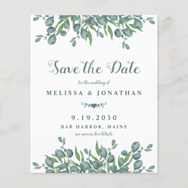 Eukalyptus Greenery QR Code Save the Date (Vorderseite)