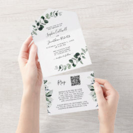 Eukalyptus Greenery QR Code UAWG White Wedding All In One Einladung