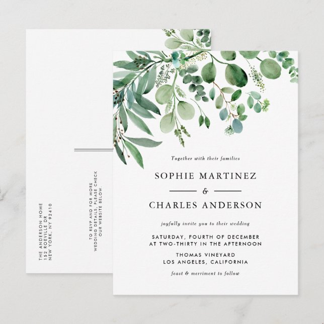 Eukalyptus Greenery QR Code Wedding Einladungspostkarte (Vorne/Hinten)