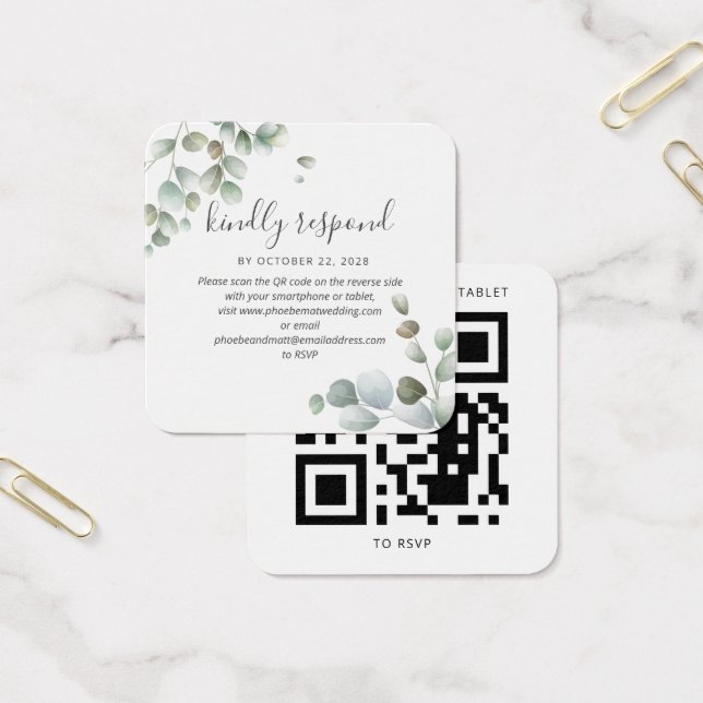 Eukalyptus Greenery QR Code Wedding RSVP Card (Büro)