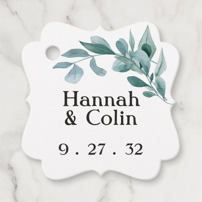 Eukalyptus Greenery Rahmen Grün Blau Extravagant Geschenkanhänger (Vorderseite)