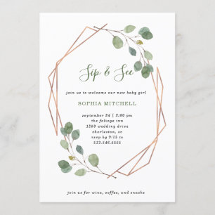 Eukalyptus Greenery Rose Gold Geo Sip and See Einladung