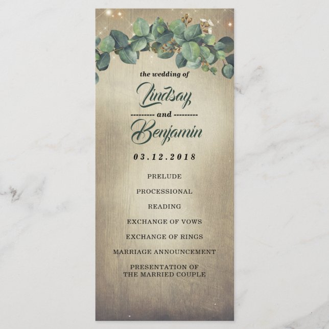 Eukalyptus Greenery Rustic Country Wedding Program Programm (Vorderseite)