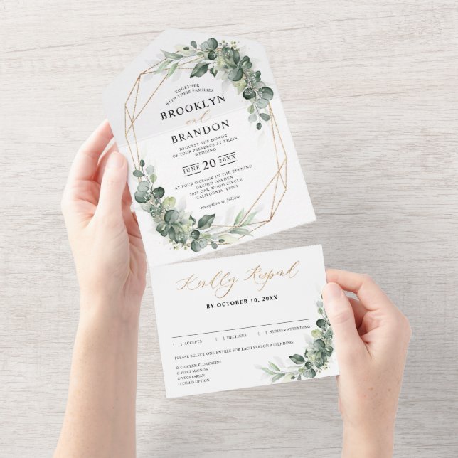 Eukalyptus Greenery Rustic Geometric Wedding All In One Einladung (Abreißen)