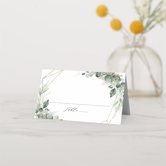 Eukalyptus Greenery Rustic Geometric Wedding Platzkarte (Vorderseite)