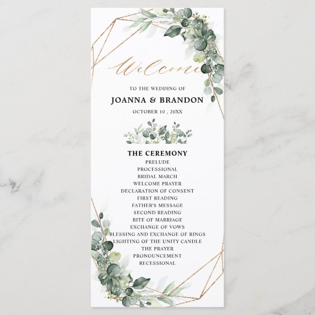 Eukalyptus Greenery Rustic Geometric Wedding Programm (Vorderseite)