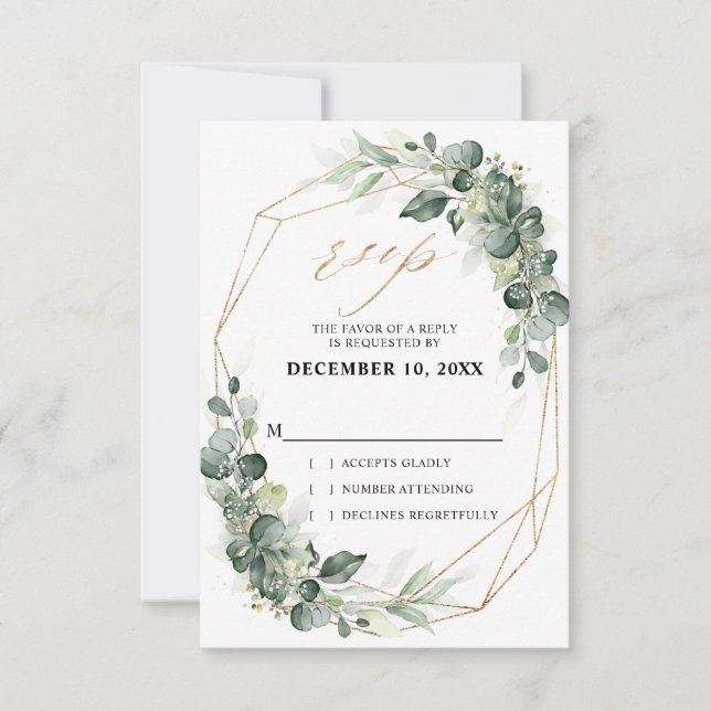 Eukalyptus Greenery Rustic Geometric Wedding RSVP Karte (Vorderseite)