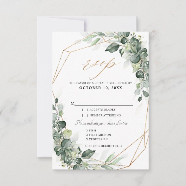 Eukalyptus Greenery Rustic Geometric Wedding RSVP Karte (Vorderseite)