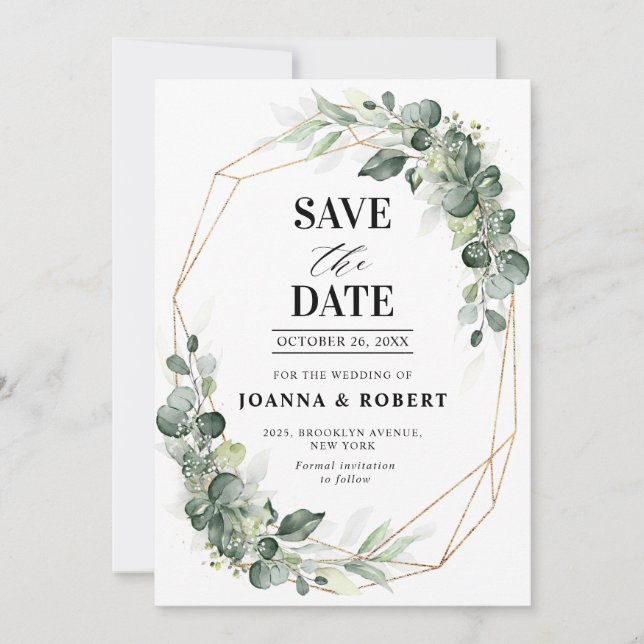 Eukalyptus Greenery Rustic Geometric Wedding Save The Date (Vorderseite)