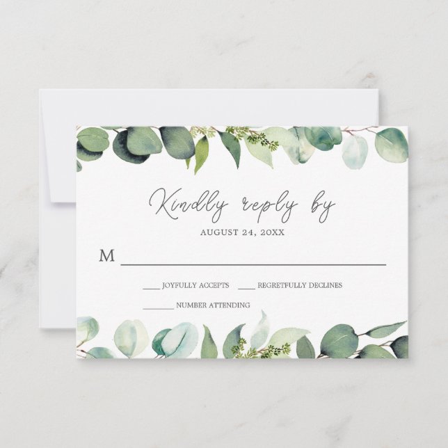 Eukalyptus Greenery Rustic Wedding RSVP Karte (Vorderseite)