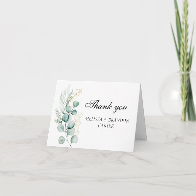Eukalyptus Greenery Rustic Wedding Vielen Dank Dankeskarte (Vorderseite)