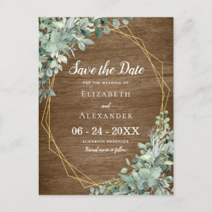 Eukalyptus Greenery Rustic Wood Geometric Wedding Ankündigungspostkarte