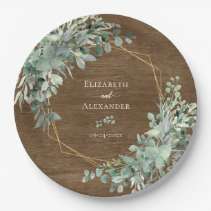Eukalyptus Greenery Rustic Wood Geometric Wedding Pappteller