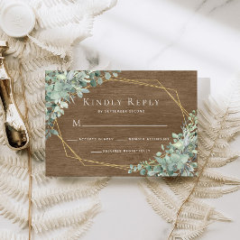 Eukalyptus Greenery Rustic Wood Geometric Wedding RSVP Karte