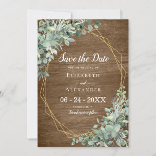 Eukalyptus Greenery Rustic Wood Geometric Wedding Save The Date