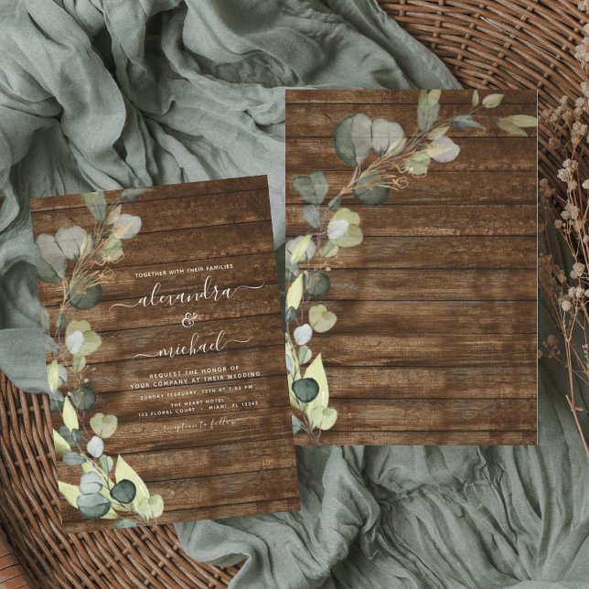 Eukalyptus Greenery Rustic Wood Wedding Einladung (Von Creator hochgeladen)