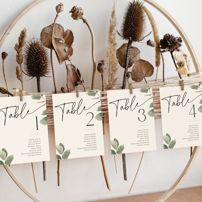 Eukalyptus Greenery Sage Green Tischnummer Name (Eucalyptus Greenery table numbers and seating chart cards)