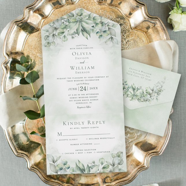 Eukalyptus Greenery Sage Green Wedding All In One Einladung (Von Creator hochgeladen)