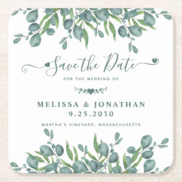Eukalyptus Greenery Sage Wedding rettet das Datum Rechteckiger Pappuntersetzer