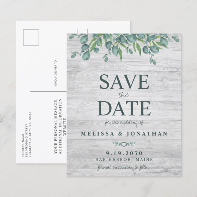 Eukalyptus Greenery Save the Date Postcard (Vorne/Hinten)