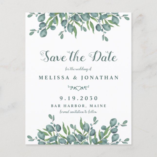 Eukalyptus Greenery Save the Date Postcard (Vorderseite)