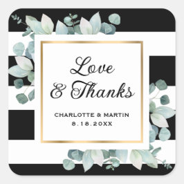 Eukalyptus Greenery Schwarz-weiß Gold Wedding Quadratischer Aufkleber