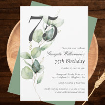 Eukalyptus Greenery Script 75. Geburtstag