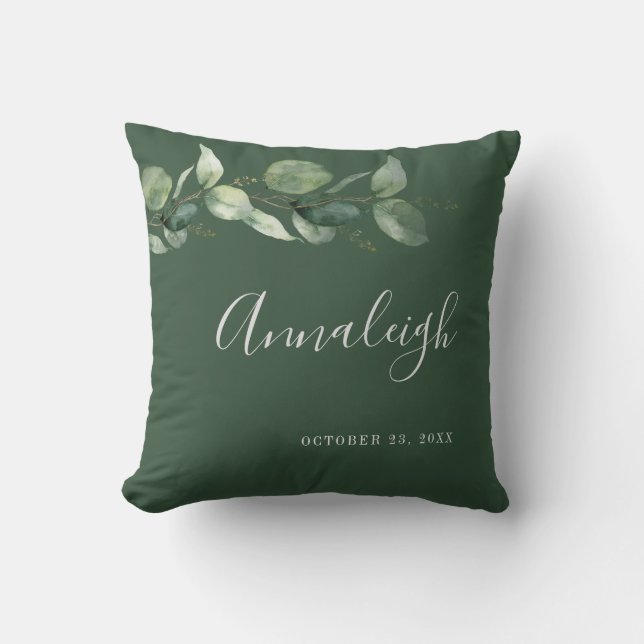 Eukalyptus Greenery Script Botanisches Brautparty Kissen (Vorderseite)