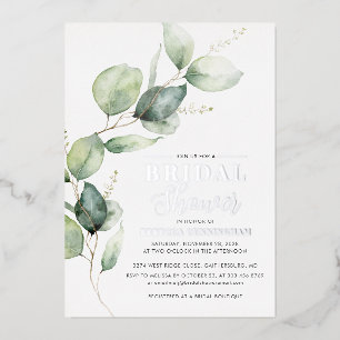 Eukalyptus Greenery Script Brautparty Silver Folieneinladung