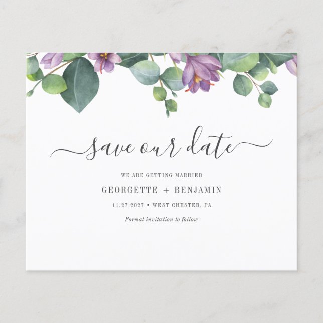 Eukalyptus Greenery Script Save the Date (Vorderseite)