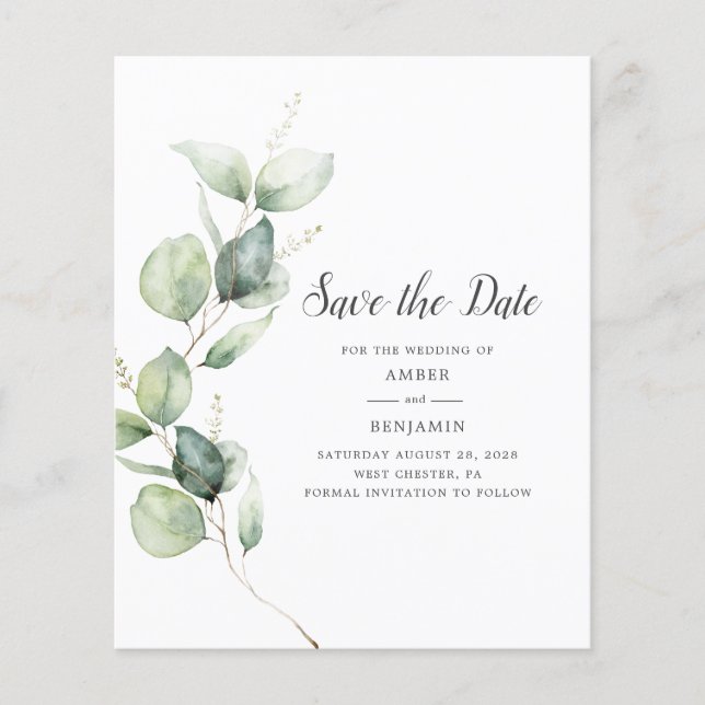 Eukalyptus Greenery Script Save the Date (Vorderseite)