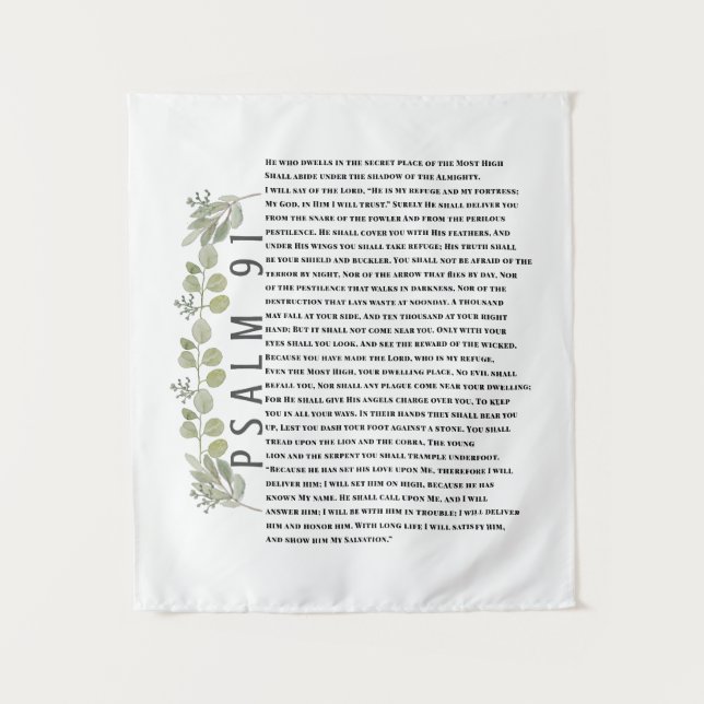 Eukalyptus Greenery Scripture Art Psalm 91 Wandteppich (Vorderseite)