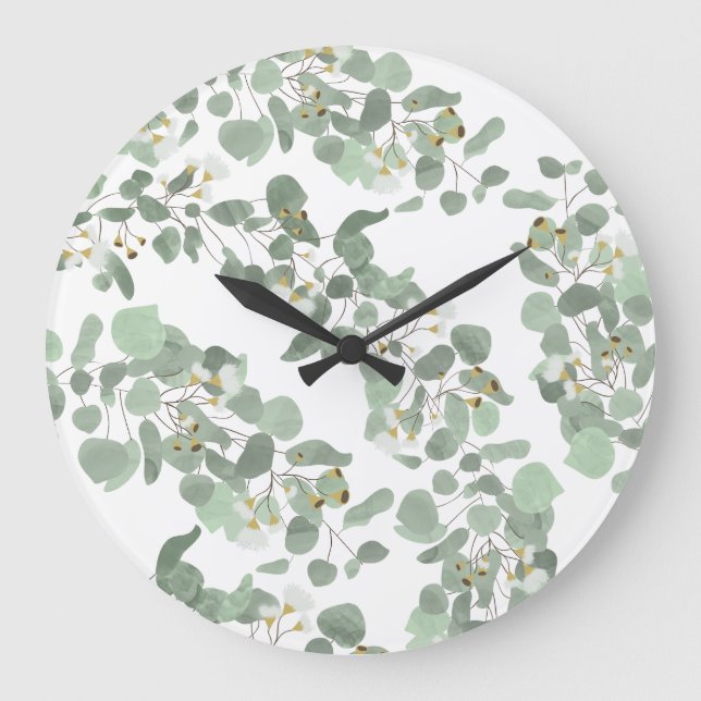 Eukalyptus Greenery Silver Dollar Gum Blüten Große Wanduhr (Vorderseite)