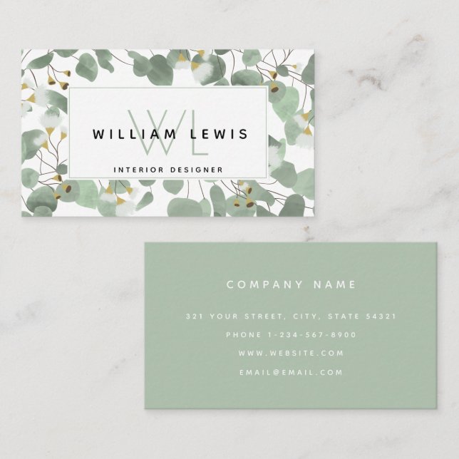 Eukalyptus Greenery Silver Dollar Gum Blüten Visitenkarte (Vorne/Hinten)
