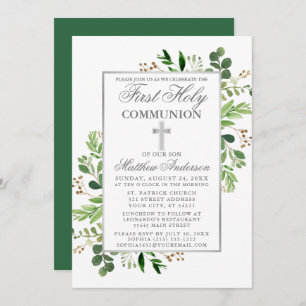 Eukalyptus Greenery Silver First Communion Einladung