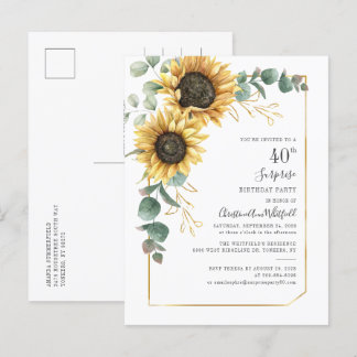 Eukalyptus Greenery Sonnenblume 40. Geburtstag Par Einladungspostkarte