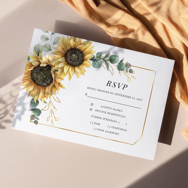 Eukalyptus Greenery Sonnenblume Geometric Gold UAW (Sunflower Eucalyptus Floral RSVP Front View)