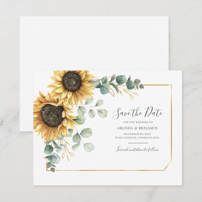 Eukalyptus Greenery Sonnenblume Save the Date (Vorne/Hinten)