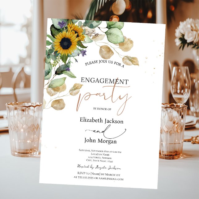 Eukalyptus Greenery Sonnenblumen Engagement Einladung (Von Creator hochgeladen)