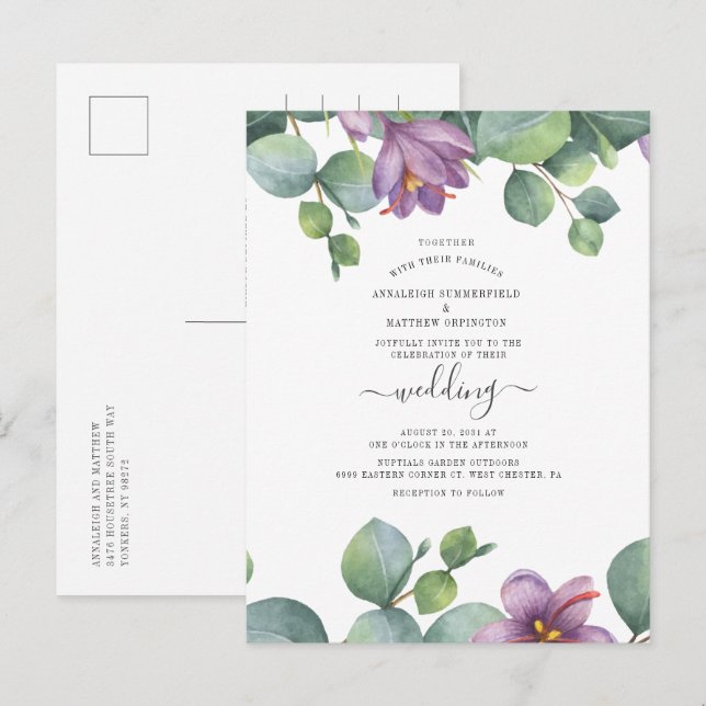 Eukalyptus Greenery Succulent Watercolor Wedding Einladungspostkarte (Vorne/Hinten)