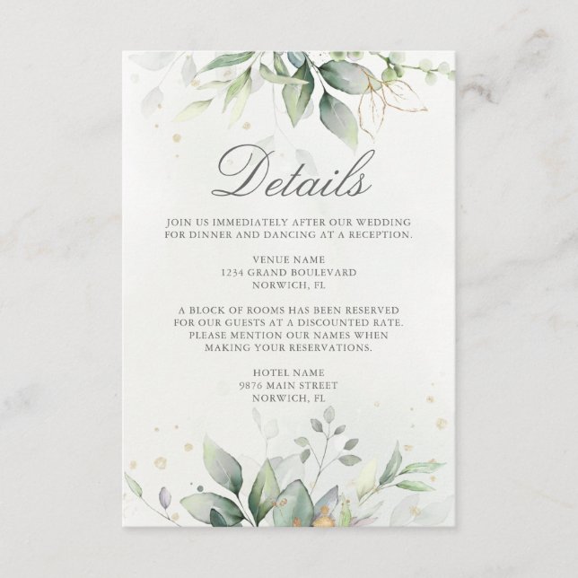 Eukalyptus Greenery Succulent Wedding Begleitkarte (Vorderseite)