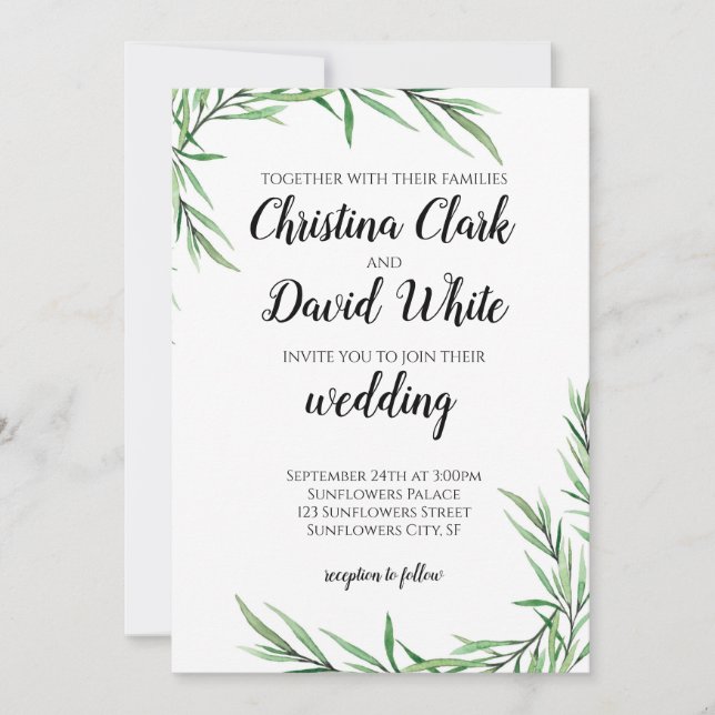 Eukalyptus Greenery Succulent Wedding Einladung (Vorderseite)