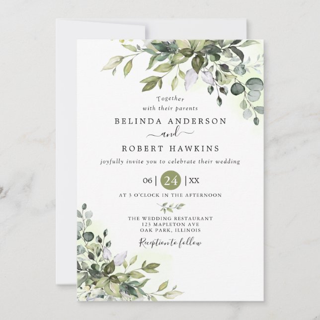 Eukalyptus Greenery Succulent Wedding Einladung (Vorderseite)