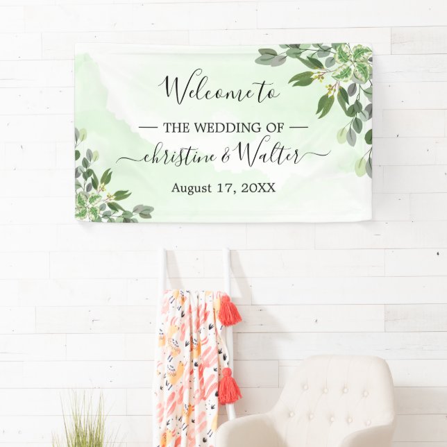 Eukalyptus Greenery Succulent Wedding Party Banner (Insitu)