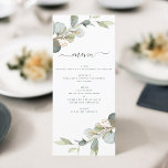 Eukalyptus Greenery Sukkulent Elegant Moderne Menükarte<br><div class="desc">Eukalyptus Greenery Sukkulente Botanische Wasserfarbe Frühlingsfrühling Hochzeitsessen Empfang,  Abendessen,  Brunch Menü auf weißem Hintergrund - beinhaltet eine schöne und elegante Schrift Typografie mit modernen botanischen Blätter und Grün für die besondere Hochzeitsfeier.</div>