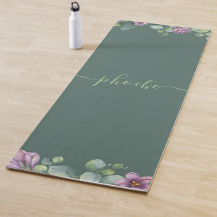 Eukalyptus Greenery Sukkulente Lila grüne Blume Yogamatte