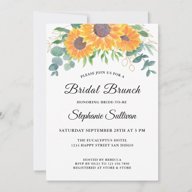 Eukalyptus Greenery Sunflower Bridal Brunch Einladung (Vorderseite)