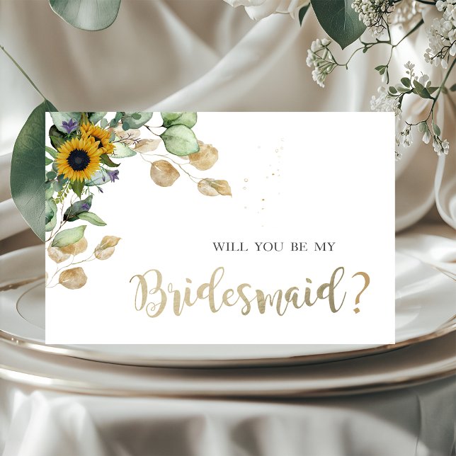 Eukalyptus Greenery Sunflowers Bridesmaid Card Einladung (Von Creator hochgeladen)