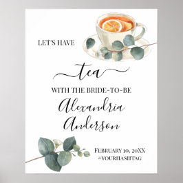 Eukalyptus Greenery Tea Brautparty Begrüßung Poster