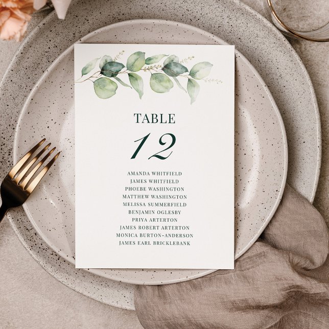Eukalyptus Greenery Tischnummer 12 Seating Chart (Eucalyptus Botanical Wedding Table Number Card)